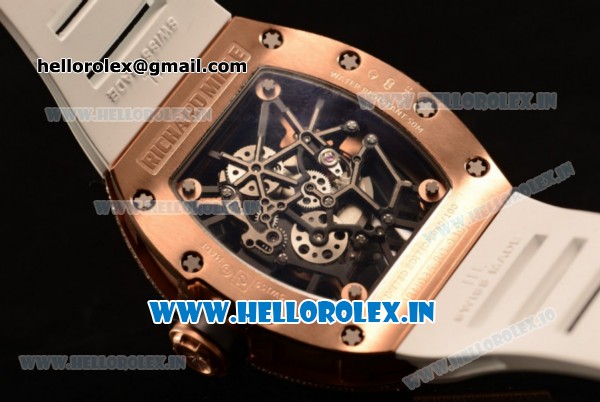 Richard Mille RM035-02 Americas Japanese Miyota 9015 Automatic Rose Gold Case Skeleton Dial With Dots Markers White Rubber Strap - Click Image to Close